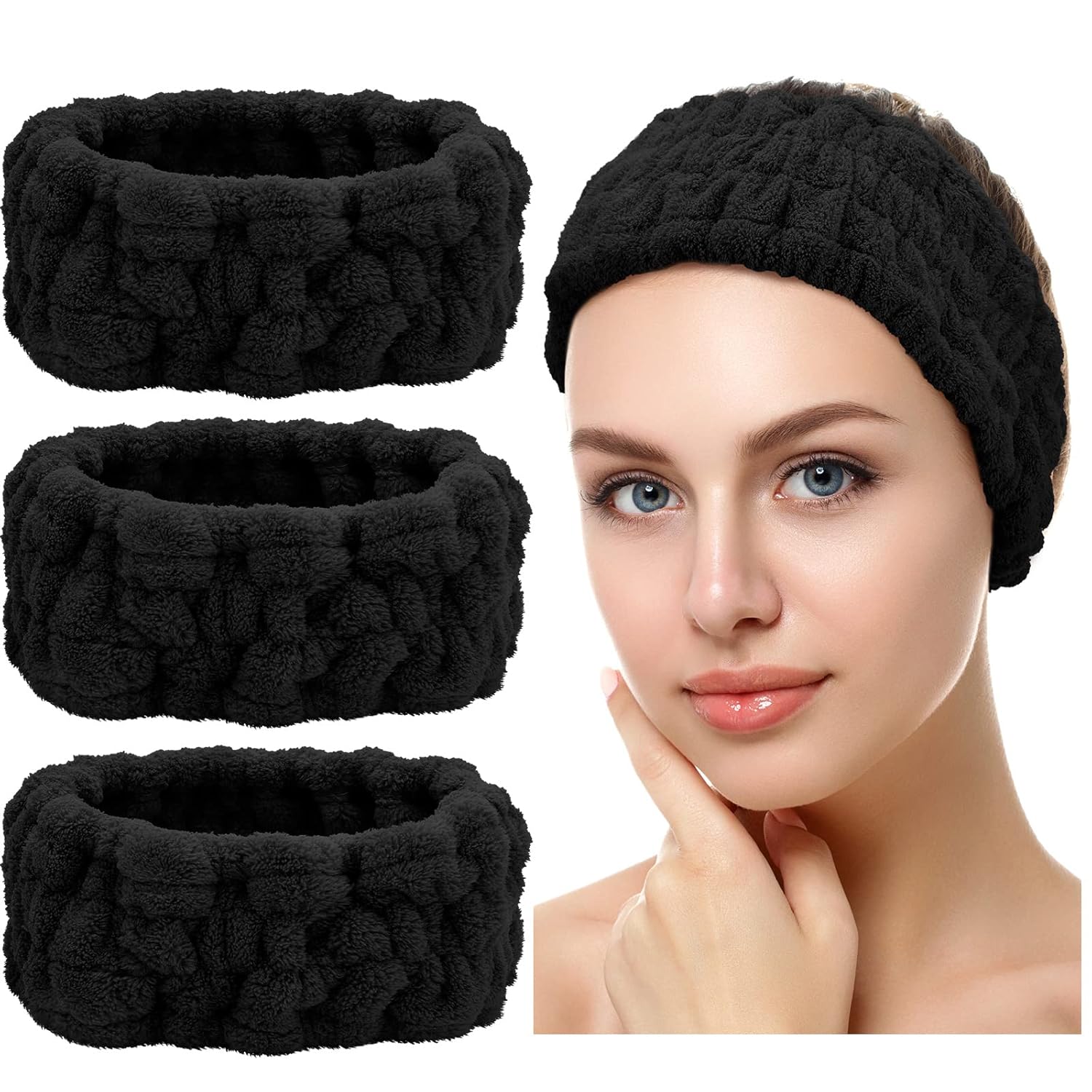 Buy now Chuangdi 3 Pieces Spa Headband for Women Facial Makeup Headband Soft Terry Cloth Hairband for Washing Face Mask Spa Shower Gifts(Dark Pink, Dark Blue, Milky-White) Black at indiglob india