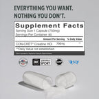 CON-CRET Creatine HCl Capsules for Women and Men, 90 Count | No Bloating or Water Retention, Muscle, Strength & Cognitive Support, USA Made, NSF Certified