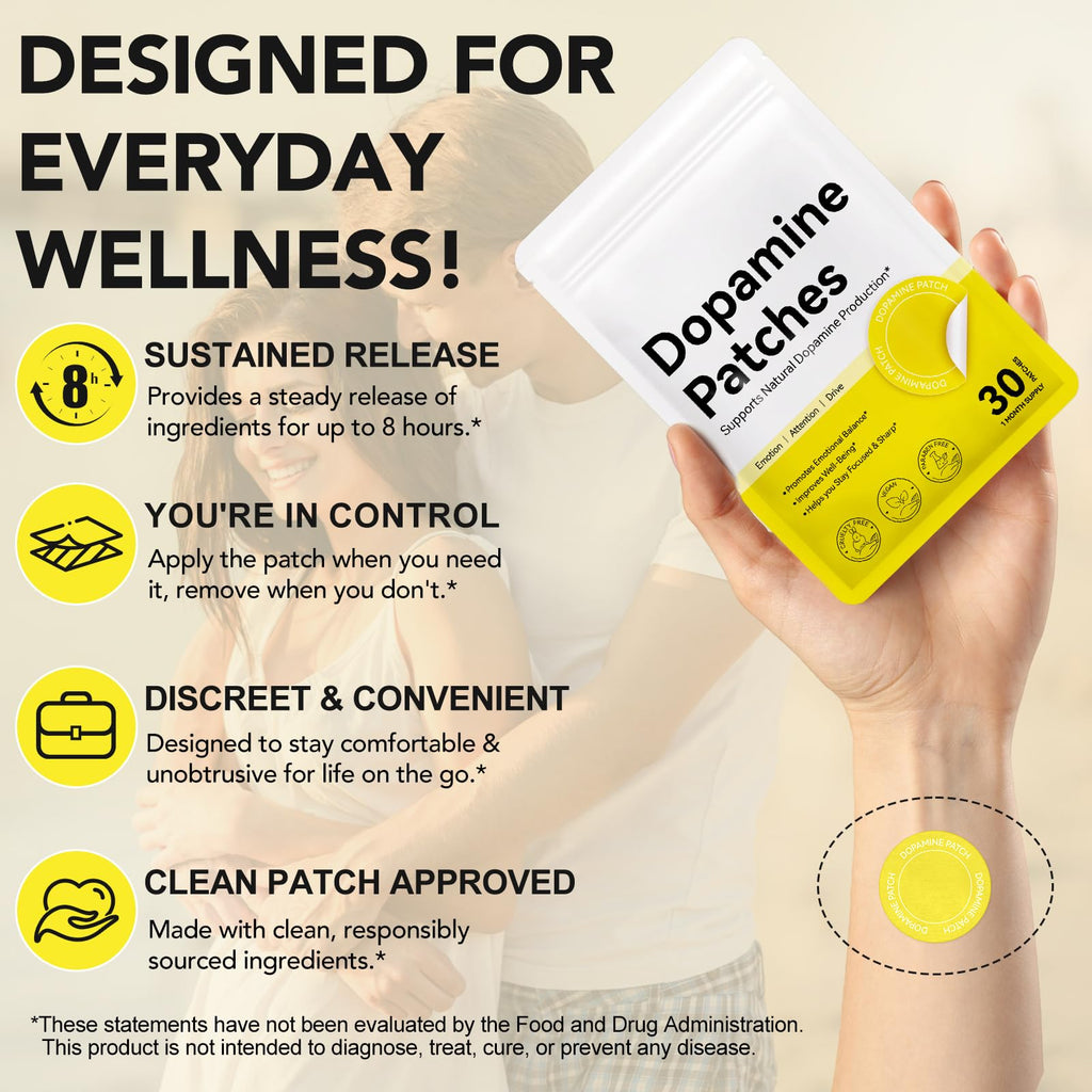 Dopamine Patches Extra Strength, Mood Support Patches for Daily Mental Wellness, Mood Boost & Positivity Support, Motivation Supports Dopamine & Serotonin Balance, Dopamine Supplements for Men Women