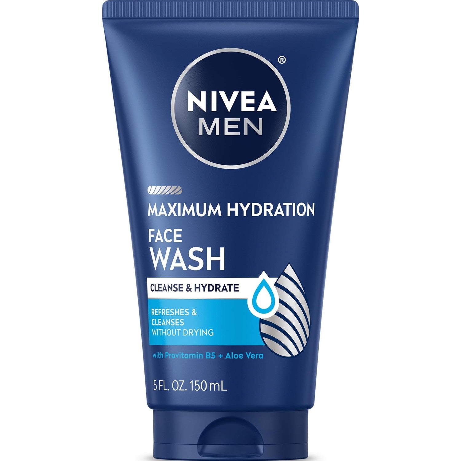 NIVEA MEN Maximum Hydration Face Wash, Provitamin B5 and Aloe Vera, 5 FL OZ | Hydrating Face Wash for Men, Provitamin B5 and Aloe Vera, Refreshes and Cleanses without Drying, Dermatologically Tested