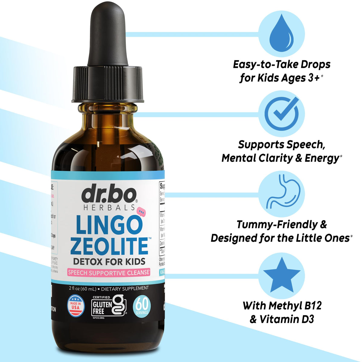 Zeolite Detox for Kids Lingo Drops - Natural Lingo Zeolite Drops for Kids Methylated B12 & D3 Advanced Clinoptilolite - Pure Extra Clinoptilolite Leap Liquid Detox Body Cleanse Supplement Ages 3+, 2oz
