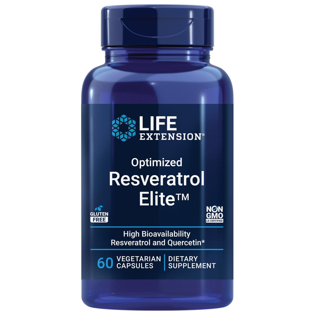 Life Extension Optimized Resveratrol Elite, Trans-resveratrol, quercetin, Healthy Aging, Heart Health, Brain Health, oxidative Stress, Gluten-Free, Non-GMO, Vegetarian, 60 Capsules