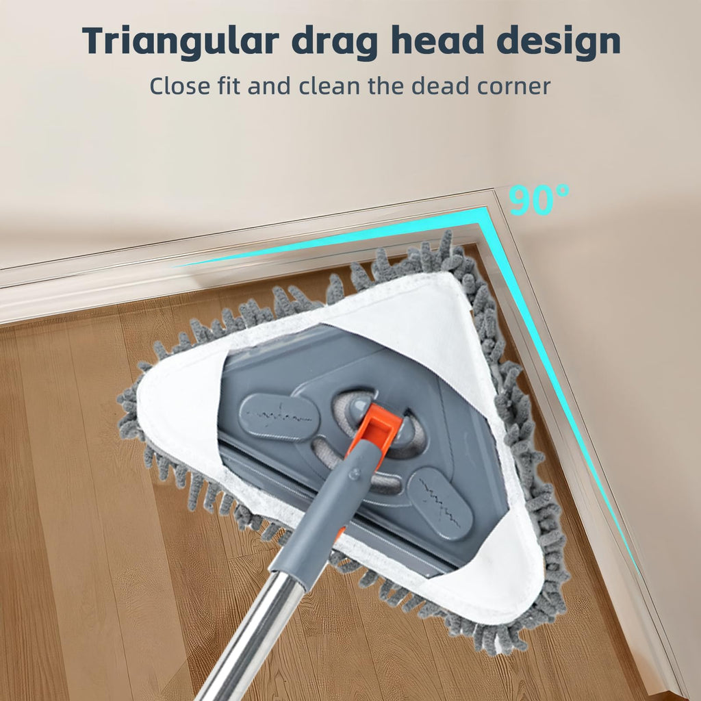 Long Handle Wall Mop & Baseboard Cleaner - Multi-Surface Dusting Tool for Walls, Floors, Baseboards - Wet/Dry Cleaning Mop with Adjustable Handle (Home & Kitchen Use)