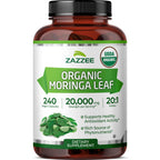 Zazzee USDA Organic Moringa Leaf 20:1 Extract, 240 Vegan Capsules | 4 Month Supply, Certified Kosher, Moringa Oleifera, Antioxidant, Immune & Cellular Support, Superfood Supplement, Made in USA