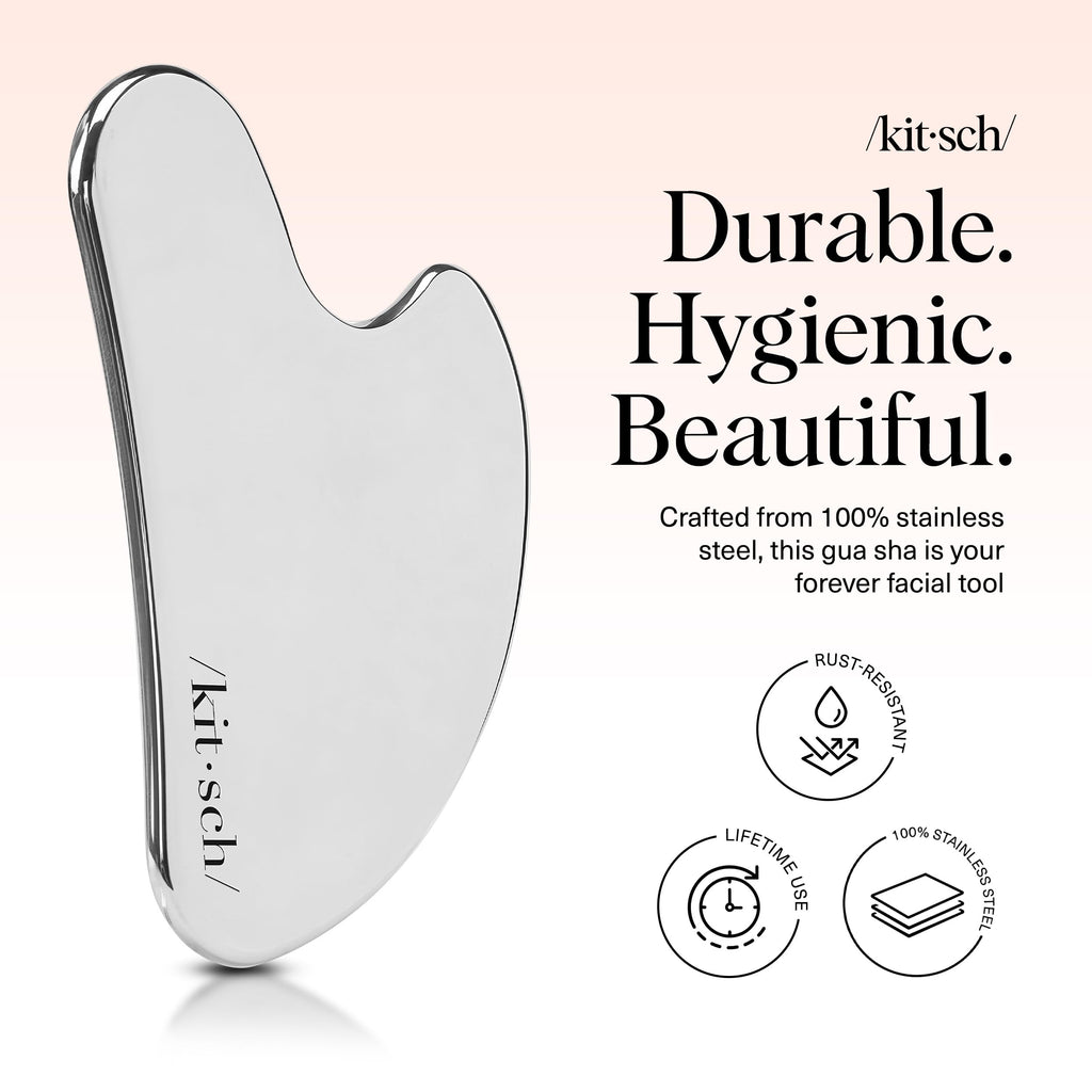 Buy now Kitsch Stainless Steel Gua Sha Facial Tools - Guasha Tool for Face, Face Sculpting Tool, Jawline Shaper, Double Chin Reducer, Body Gua Sha Tools, Lymphatic Drainage Massager, Facial Skin Care - Silver at indiglob india