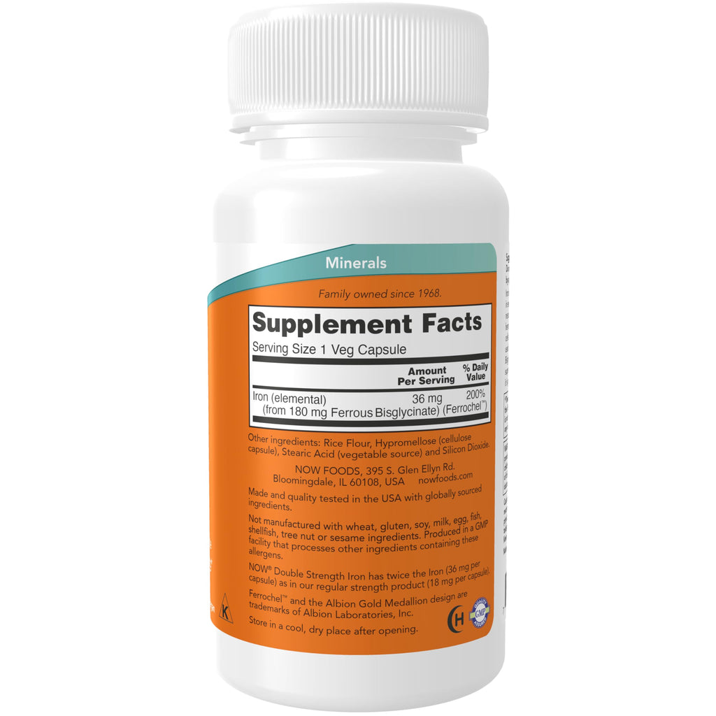 Buy now NOW Supplements, Iron 36 mg, Double Strength, Non-Constipating*, Essential Mineral, 90 Veg Capsules at indiglob india