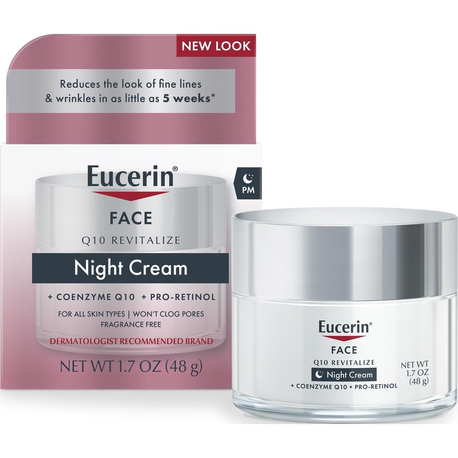 Eucerin Q10 Anti-Wrinkle Night Cream + Pro-Retinol, Facial Cream for Sensitive Skin, 1.7 Oz Jar
