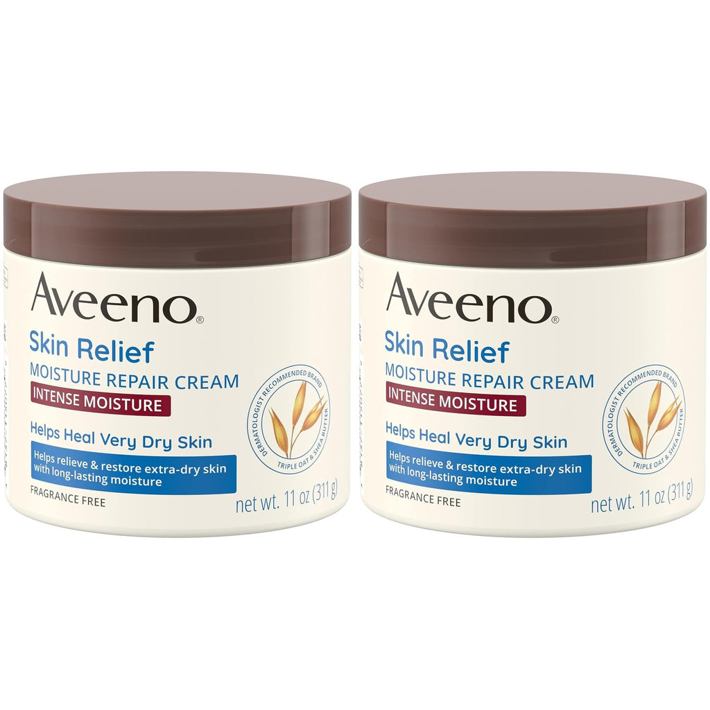 Aveeno Skin Relief Intense Moisture Repair Body Cream with Triple Oat & Shea Butter Formula, Moisturizing Cream Heals & Restores Very Dry Skin with Long-Lasting Moisture, Fragrance-Free, 11 Oz