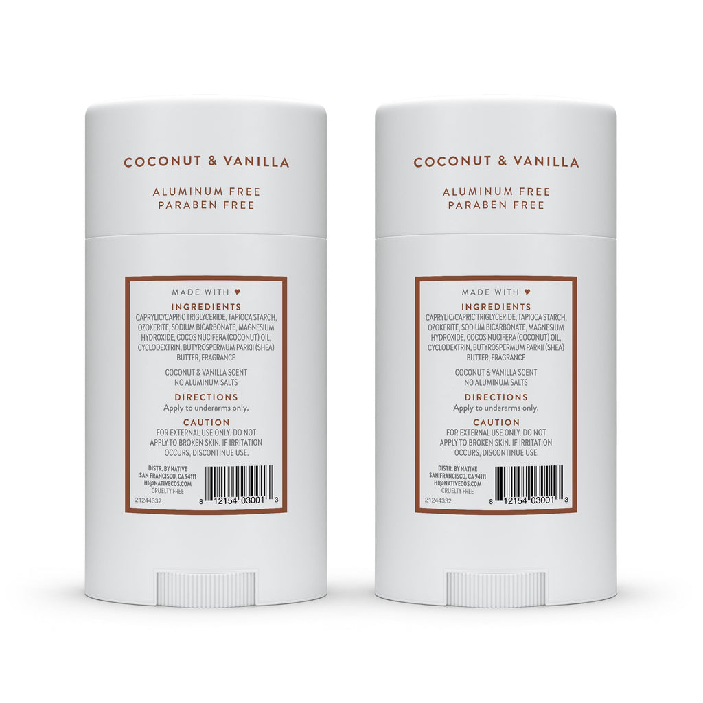 Native Deodorant Contains Naturally Derived Ingredients, 72 Hour Odor Control, Deodorant for Women and Men, Aluminum Free, Coconut & Vanilla 2.3 oz (Pack of 2)