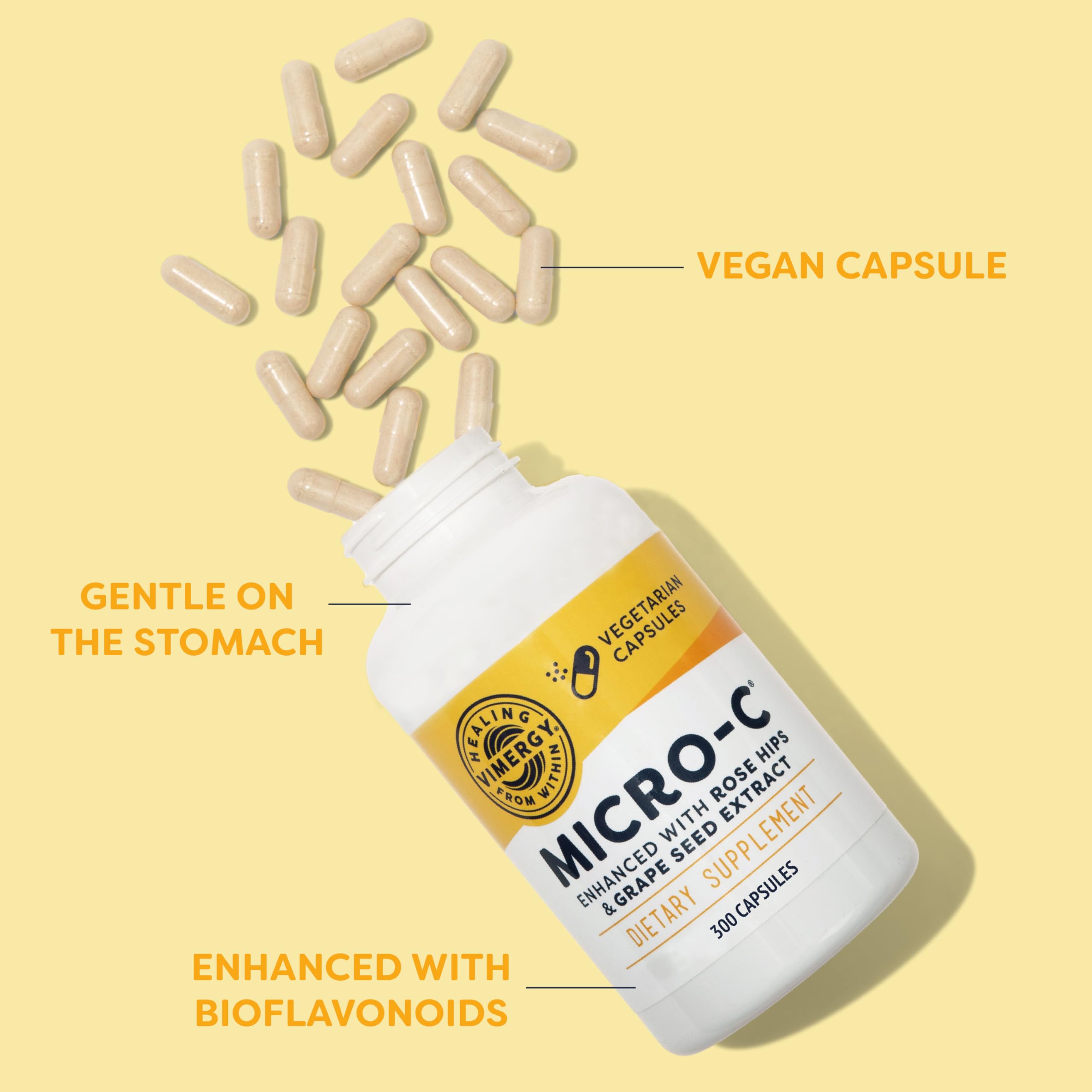 Vimergy Micro-C® Vitamin C Capsules 500mg, Vegan, 300 Servings, Value Size | Whole Body Immunity*, Equal to 7 Oranges, Promotes Collagen* and Healthy Bones*, Kosher, Vegan & Gluten-Free