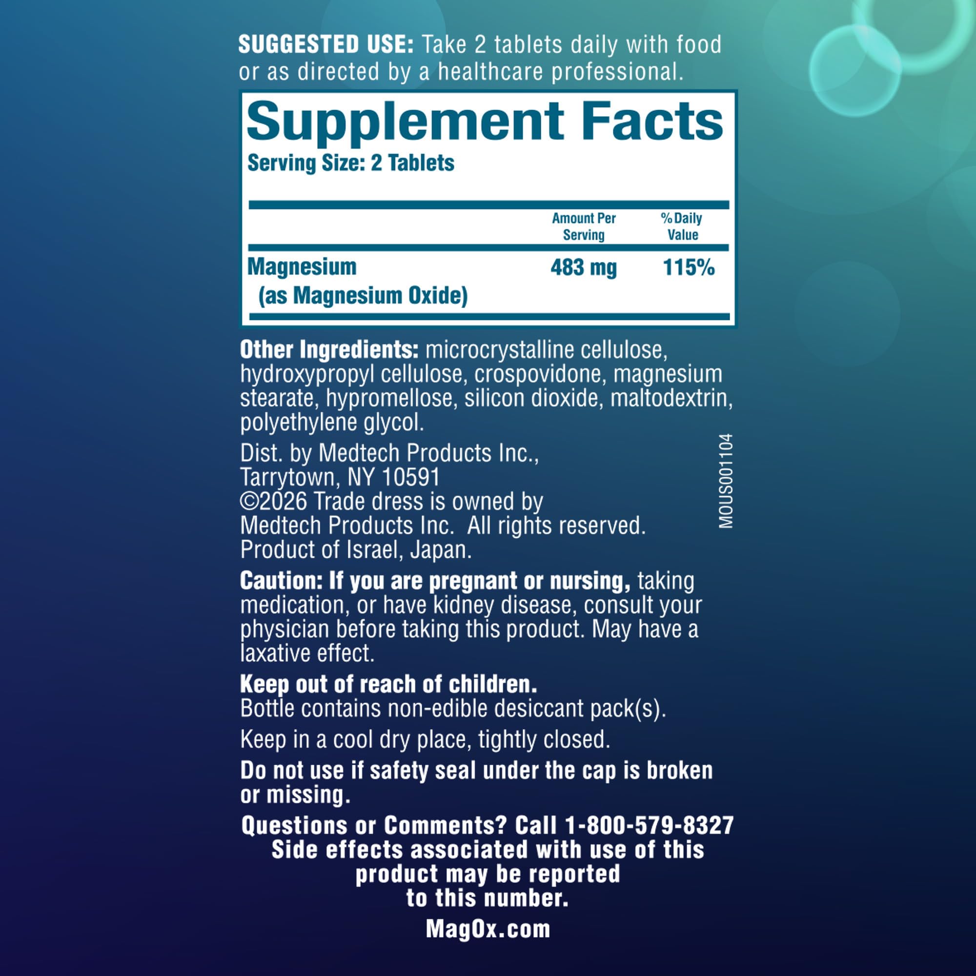 Mag-Ox High Potency Magnesium Supplement, Tablets, 60 Count | Pharmaceutical Grade Magnesium Oxide, 482 mg Per Dose, Magox 400 Magnesium