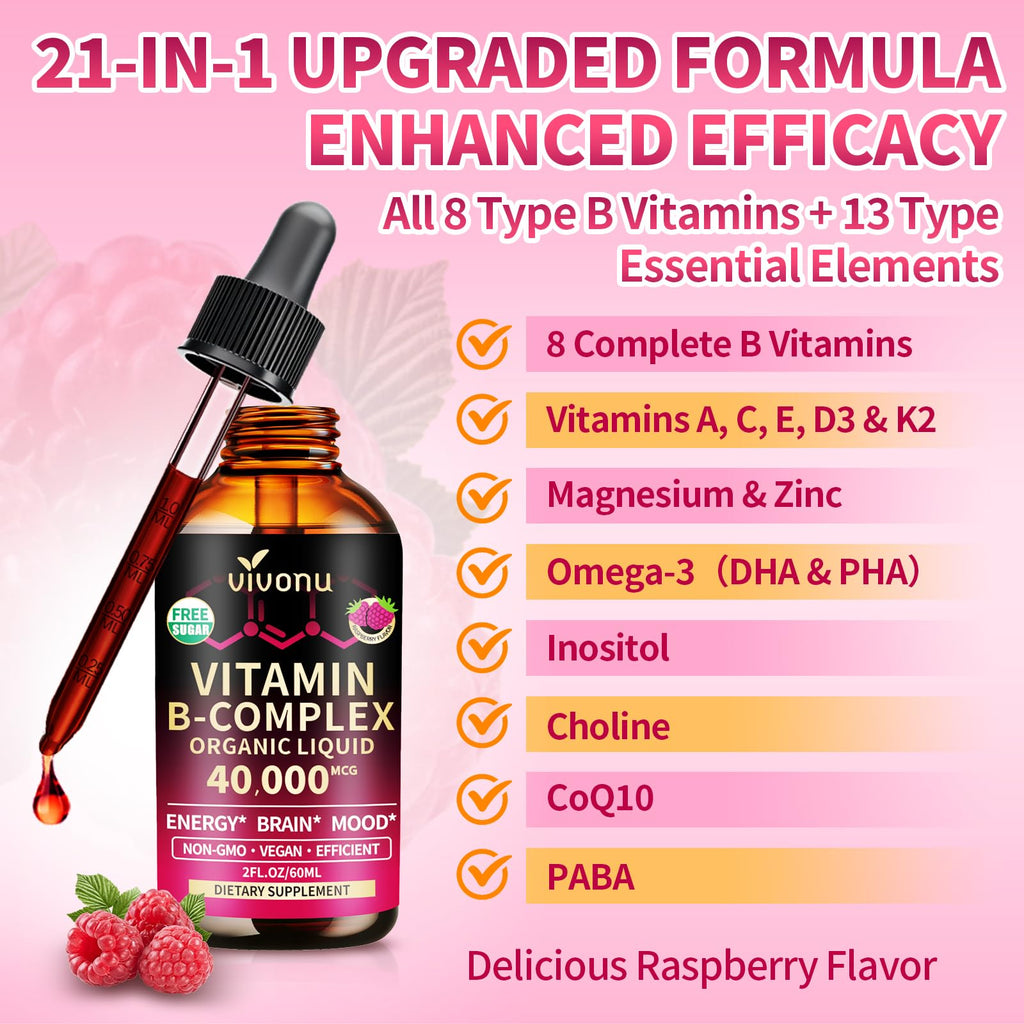 Vitamin B Complex, Vitamin B12 Liquid Drops, B1, B2, B6, B3, B5, Biotin