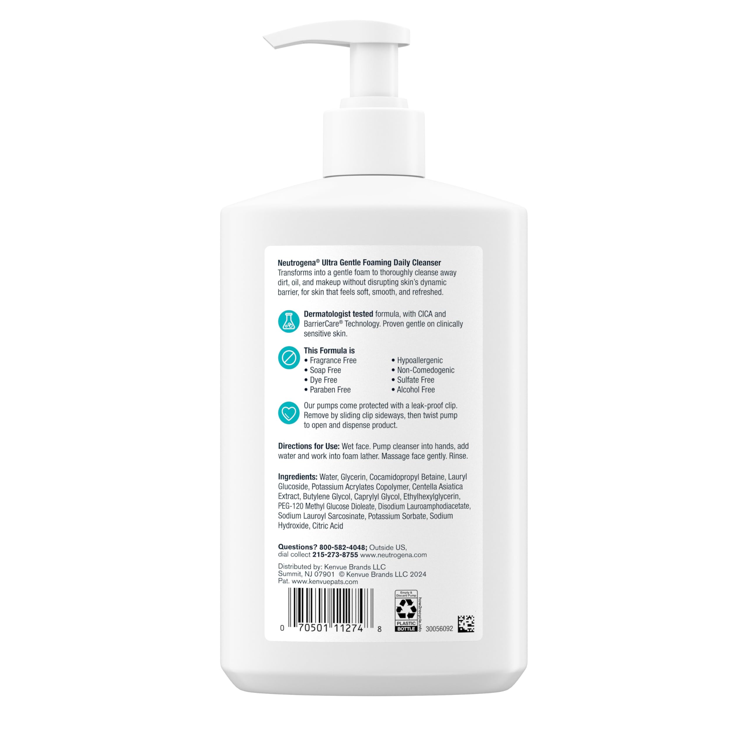 Neutrogena Ultra Gentle Foaming Facial Cleanser, Fragrance Free, 16 fl. oz | Sensitive Skin, Daily Face Wash, Removes Dirt Oil & Makeup Without Over-Drying, Soap-Free