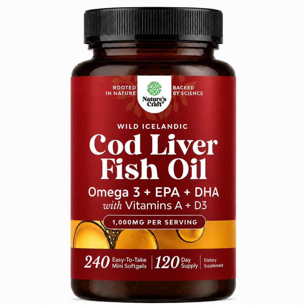 Icelandic Cod Liver Oil Softgels - Omega 3 Fish Oil with Vitamin A - 100 Ct | Wild Caught - Paired with EPA , DHA & D3 - Healthy Heart, Brain & Immune Support - 1000 mg Per Serving - 50 Burpless Servings