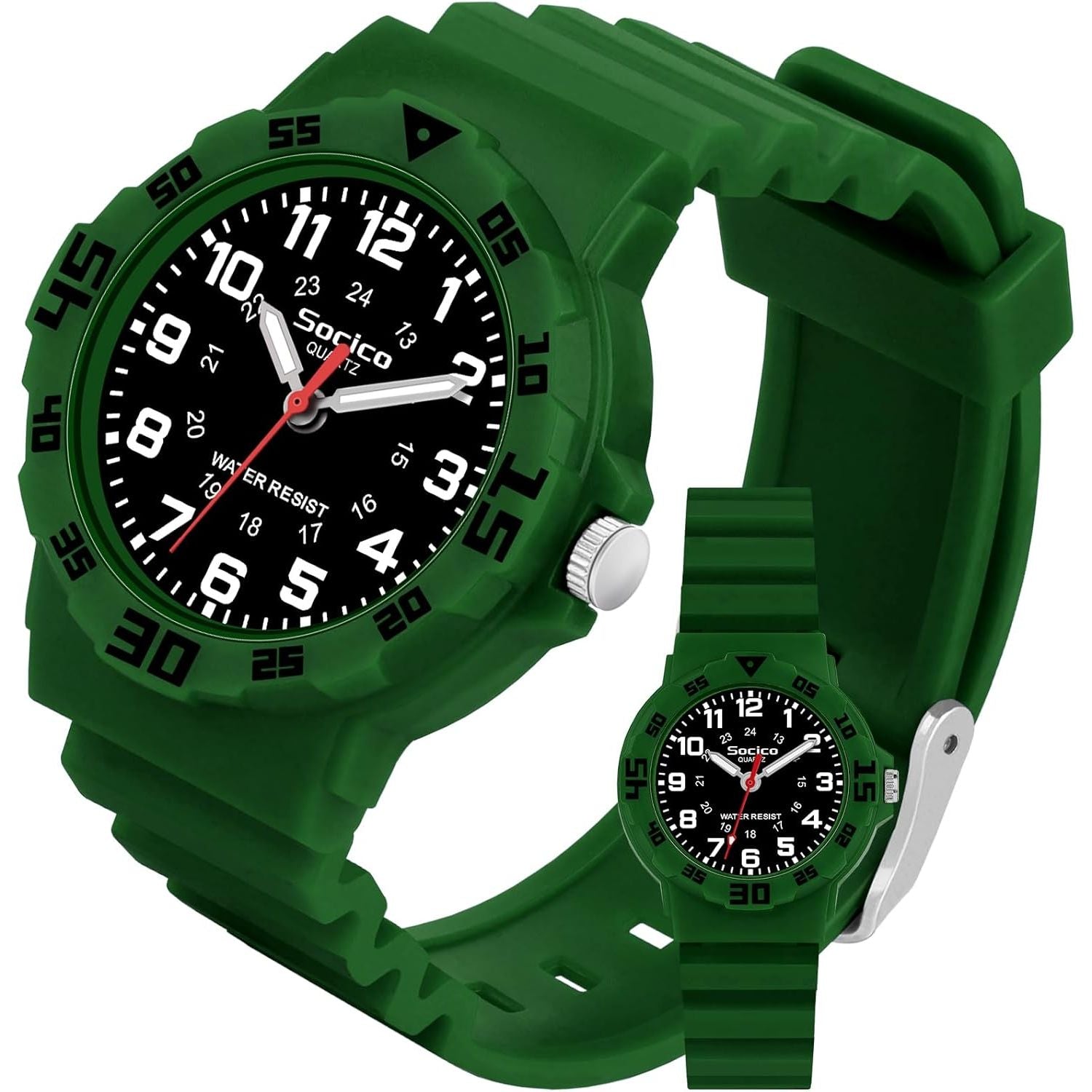 Buy now SOCICO Children Analog Watch for Boys Girls Waterproof Time Teaching Watch with Soft Band, Learning Time Wrist Watch Easy to Read Christmas Gifts for Kids Ages 3-12 Great Gifts Green-Black-1 at indiglob india