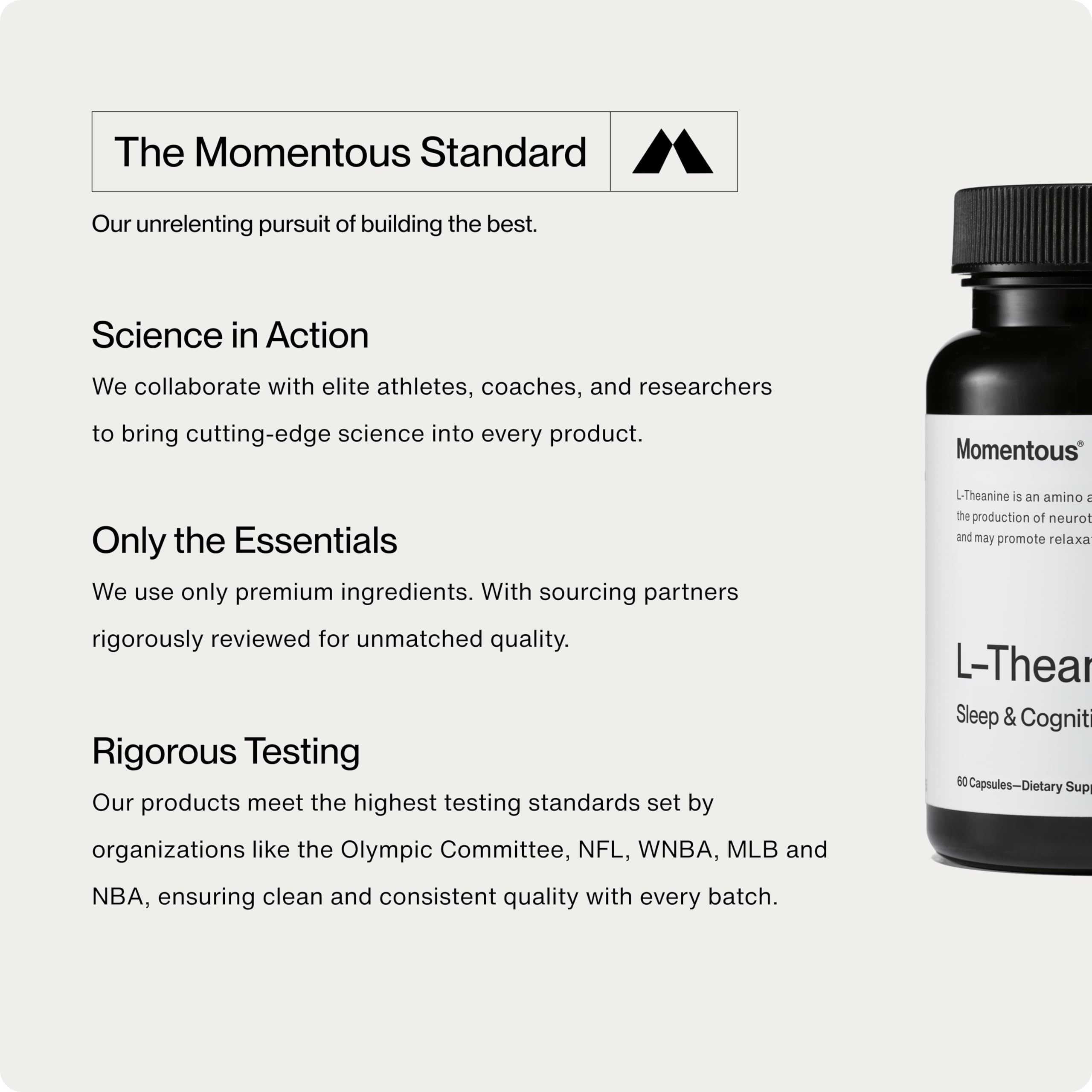 Momentous L-Theanine Supplement, Supports Relaxation & Focus, 200mg | Promotes Calm, Sleep Quality, & Cognitive Function, NSF Certified for Sport, Non-GMO & Gluten-Free (60 Servings)