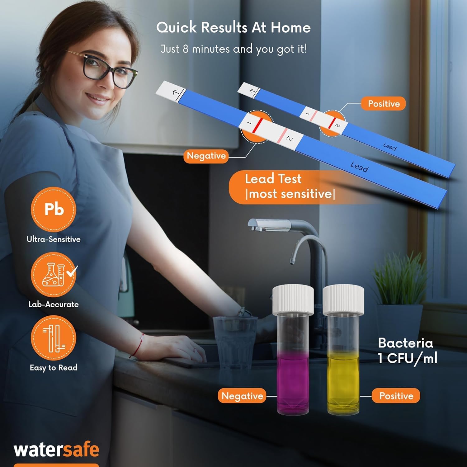 Buy now Watersafe The Original Water Testing Kit for Drinking Water, Well and Tap Water, Sensitive Lead in Water Test, Bacteria, Hardness, pH, Nitrates, Easy Instructions, Lab-Accurate Results, 1 Kit at indiglob india