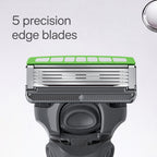 Schick Hydro Sensitive 5-Blade Razors for Men, 1 Handle & 3 Refills | 5-blade mens razors for shaving, 7 hydrating gel pools, Protective guards for sensitive skin, Flip-back precision edging tool