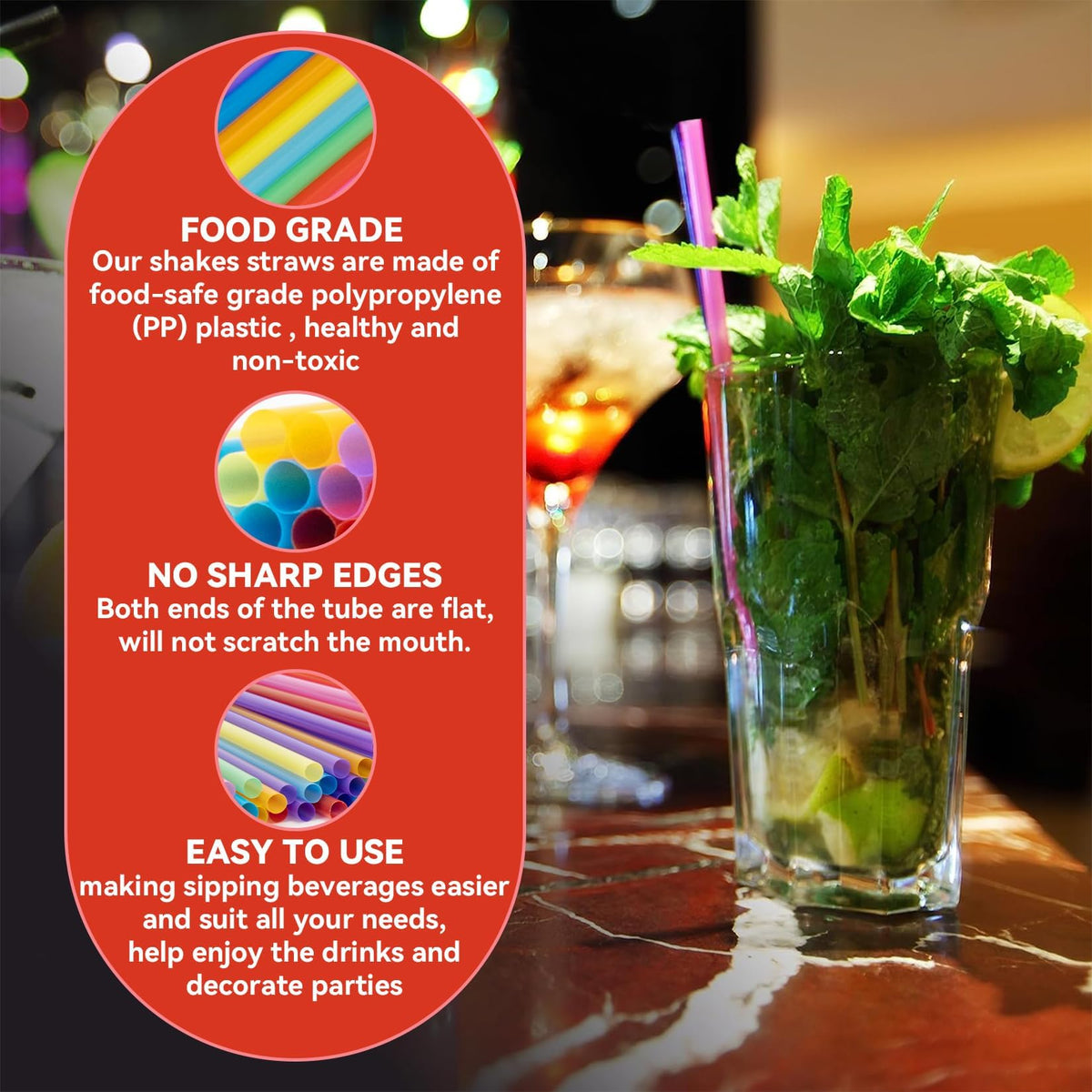 MAQIHAN 100PCS Colorful Plastic Straws Disposable for Party Drinks