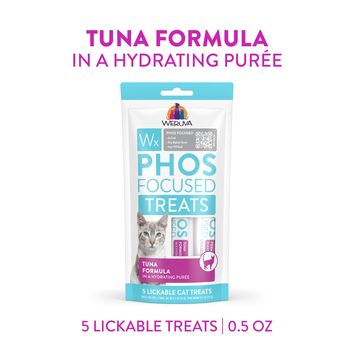 Weruva Wx Phos Focused, Tuna Formula Lickable Cat Treats, 0.5oz Tube, Pack of 5