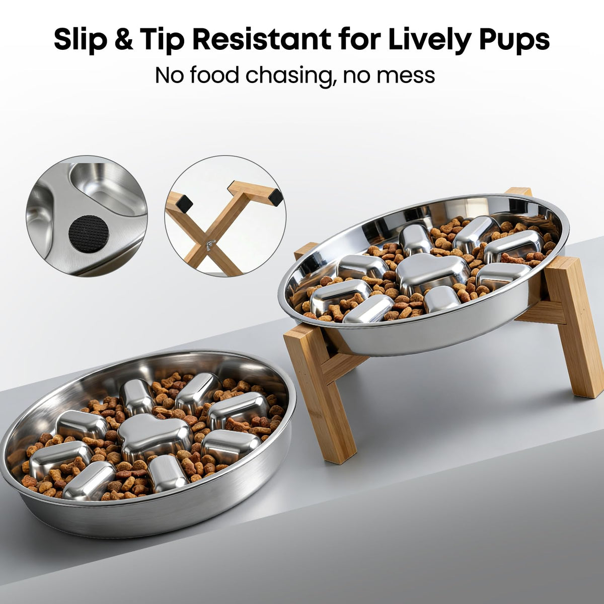 Elevated Slow Feeder Dog Bowls 2 Cups for 15-60 LBS Breed Puppy