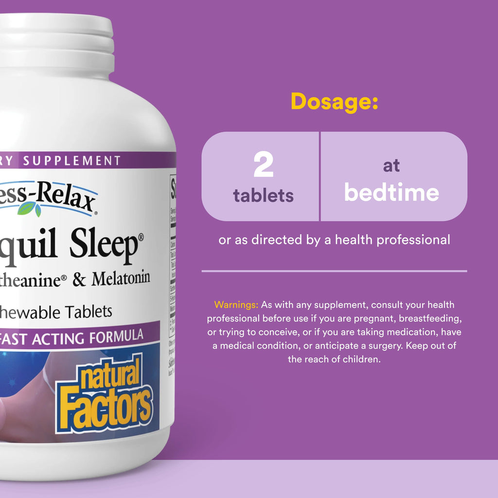 Natural Factors, Stress-Relax Tranquil Sleep Chewable, Supports the Full Sleep Cycle, 120 Count (Pack of 1)