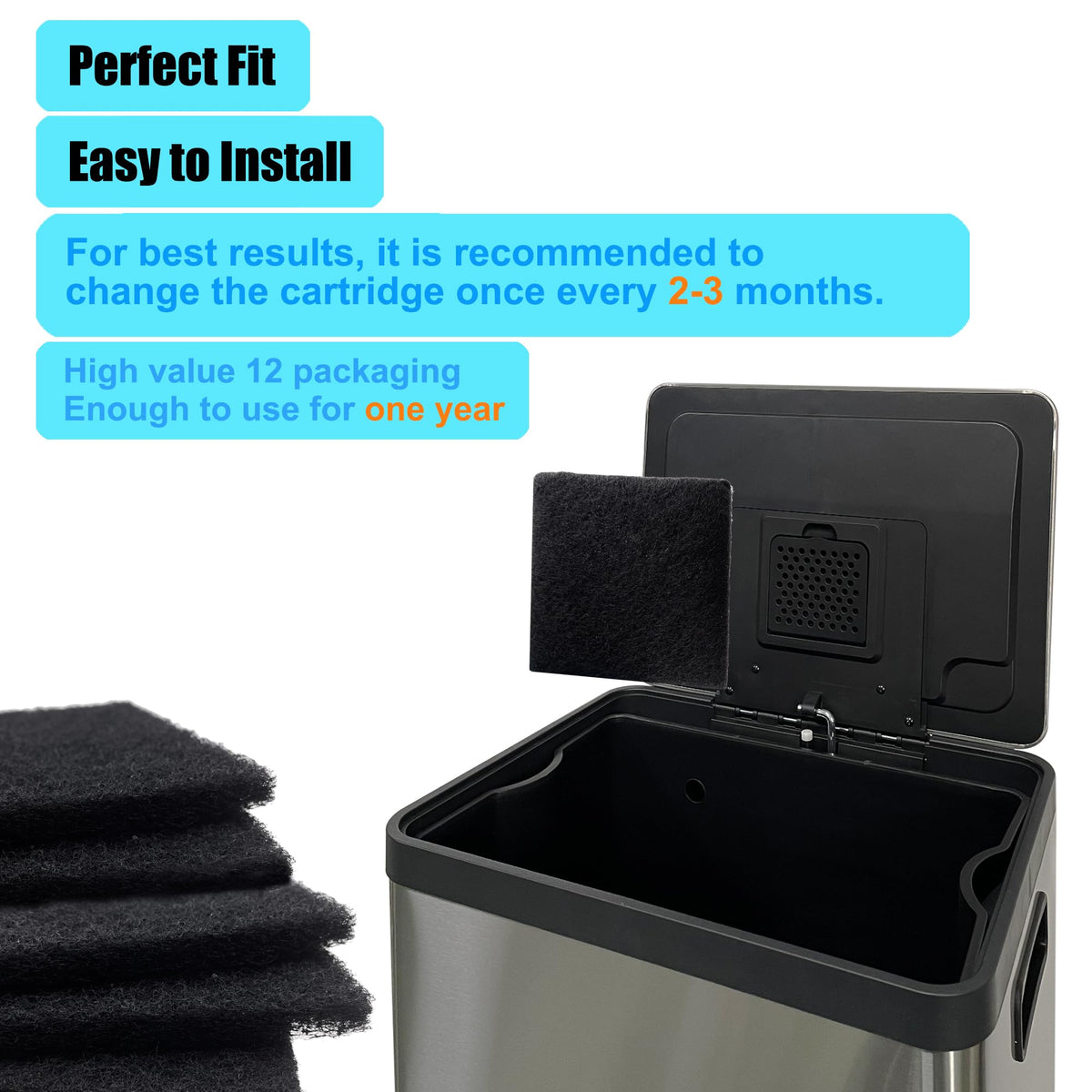 12 Pack Odor Absorbing Filter Refills for SIMPLI-MAGIC Trash Cans