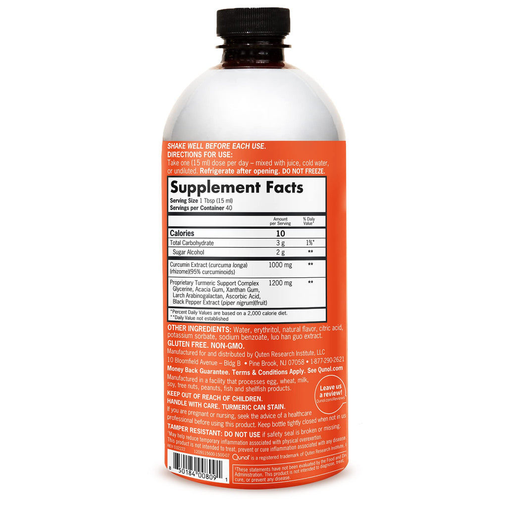 Qunol Liquid Turmeric 1000mg, Black Pepper Enhanced Absorption, 40 Servings | #1 Doctor Recommended form of Turmeric Curcumin, Extra Strength Complex for Joint Support and a Healthy Inflammation Response