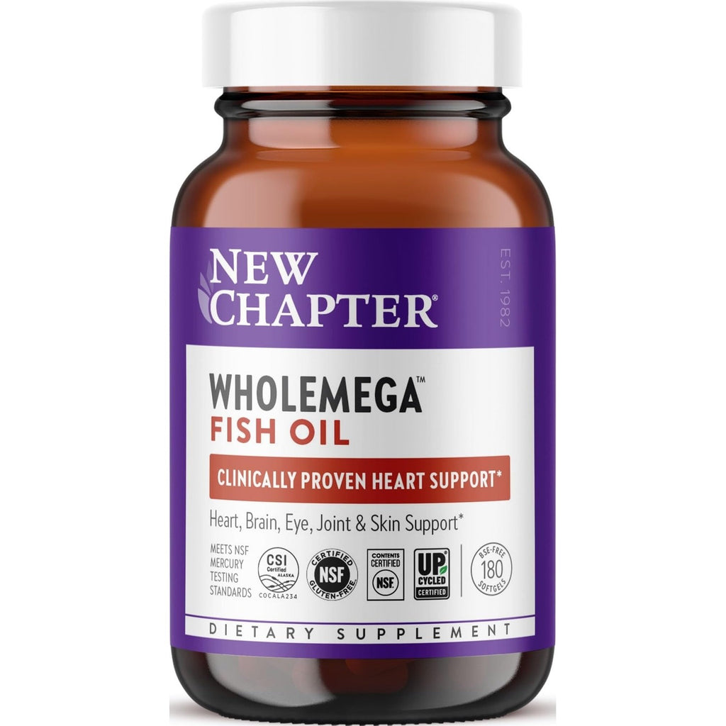 New Chapter Wholemega Wild Alaskan Salmon Oil, 180 Softgels | 2000 mg per Serving, Clinically Proven Omega-3 for Heart, Brain, and Joint Health, with Vitamin D3 and Astaxanthin
