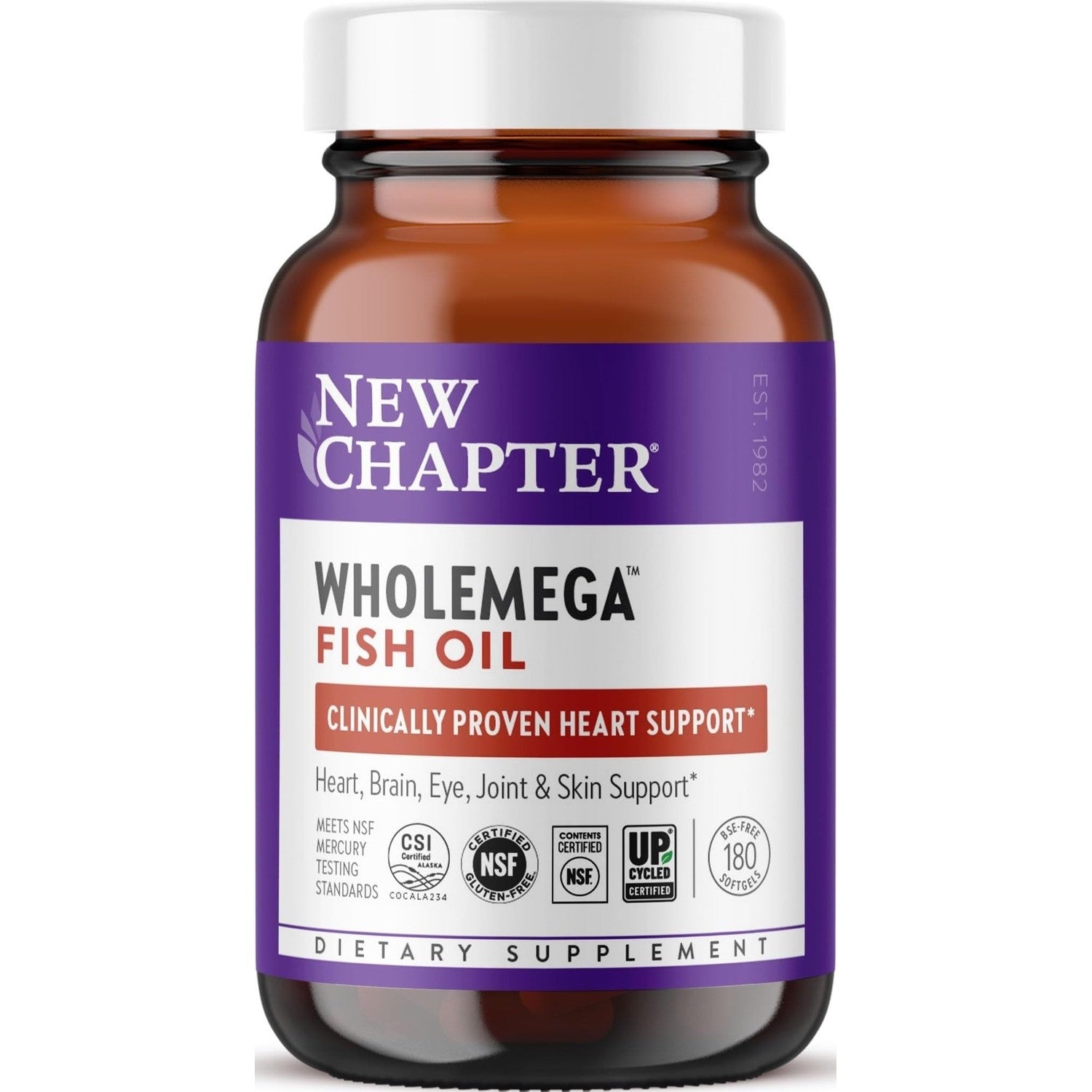 New Chapter Wholemega Wild Alaskan Salmon Oil, 180 Softgels | 2000 mg per Serving, Clinically Proven Omega-3 for Heart, Brain, and Joint Health, with Vitamin D3 and Astaxanthin