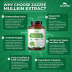Zazzee Extra Strength Mullein Leaf 10:1 Extract, 120 Vegan Capsules | 4 Month Supply, Respiratory & Lung Support, Certified Kosher, 100% Pure Leaf Powder, Verbascum Thapsus, Non-GMO, Made in USA