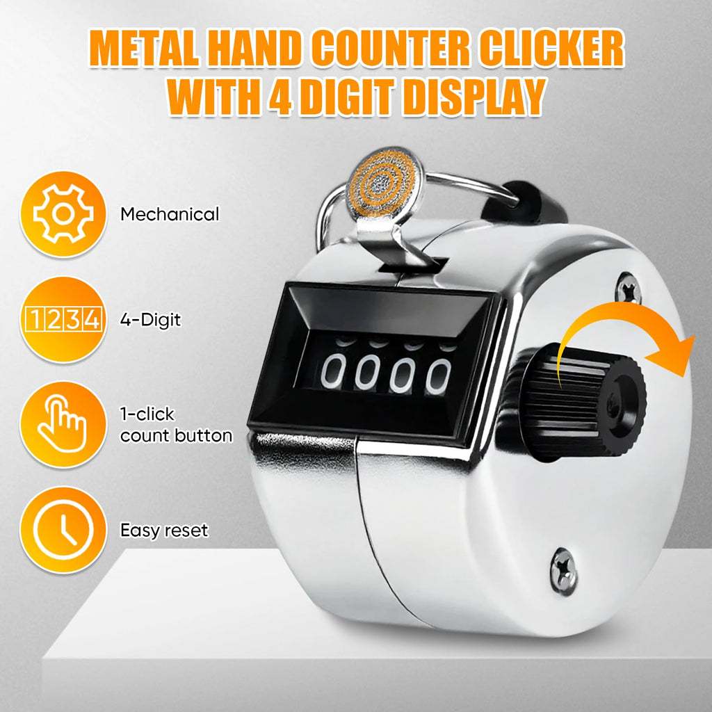 Metal Handheld Tally Counter, Clicker Counter with 4 Digit Display