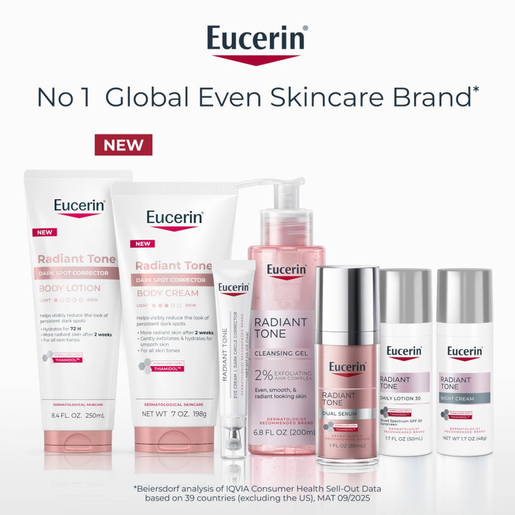Eucerin Radiant Tone Dark Spot Corrector Body Cream, 7 OZ | Dark Spot Body Cream for Women, Thiamidol Enriched, Reduces Dark Spots Due to Sunlight Exposure and Aging, 72-Hour Hydration