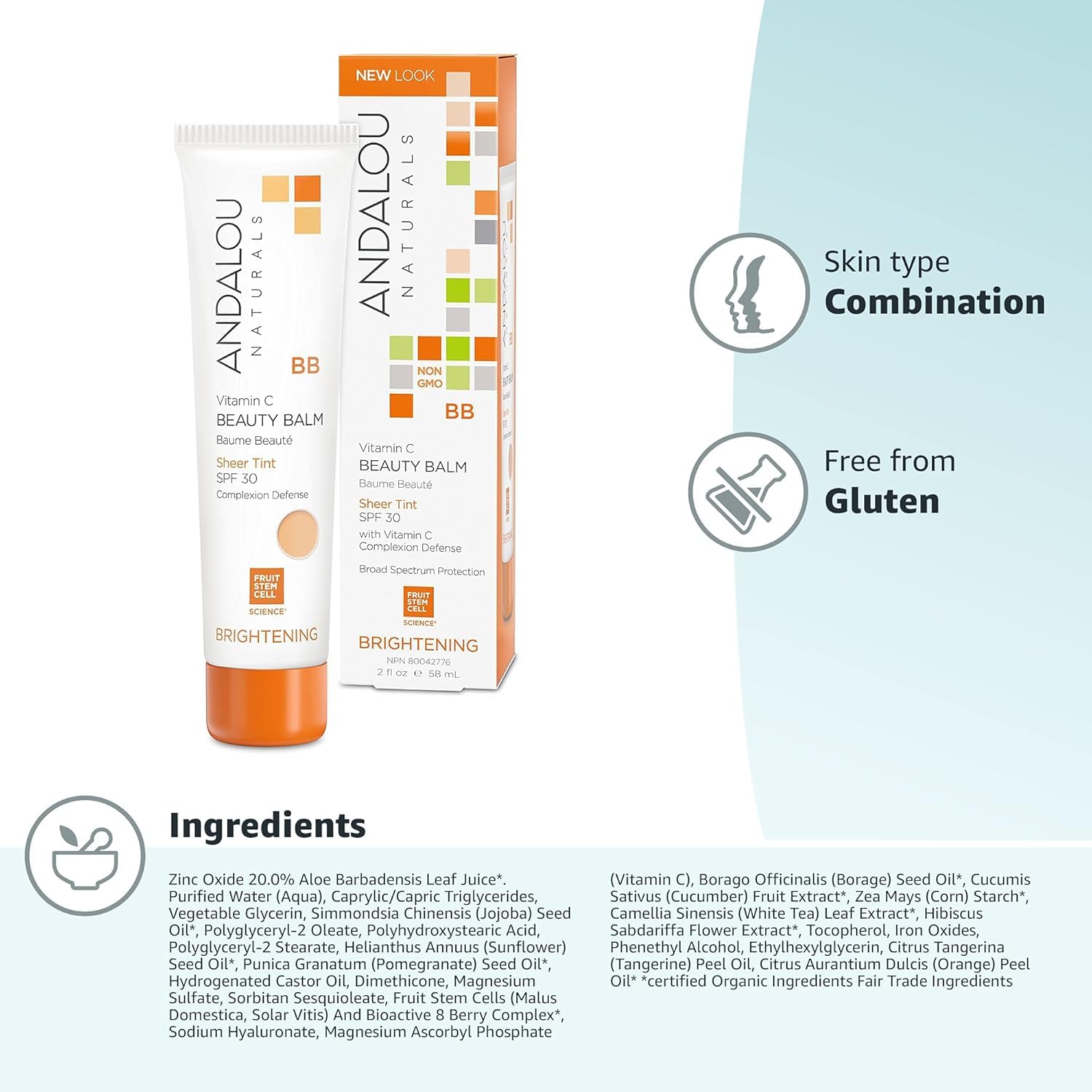 Buy now Andalou Naturals Vitamin C BB Beauty Balm Sheer Tint SPF 30 - 2-in-1 BB Cream & Mineral Sunscreen for Face - With Non-Nano Zinc Oxide Skin Protection - 2 fl oz at indiglob india