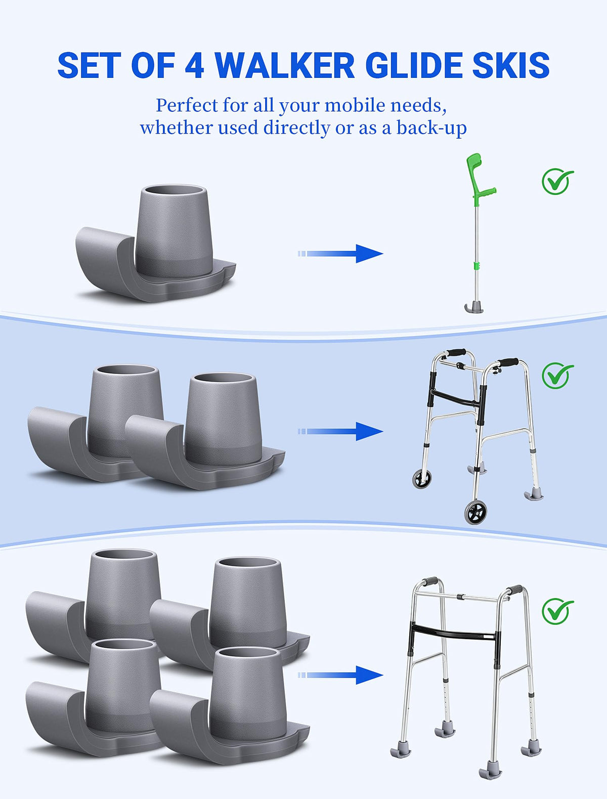 Walker Ski Glides, 4 Pack Walker Accessories for Fold Walkers