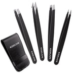 Tweezers for Women Facial Hair, Slant & Pointed Tweezers for Eyebrows, Ingrown Hair, Splinter Removal, Precision 4 Pack Tweezer Set, Stainless Steel Eyebrow Tweezers for Men and Women, Black