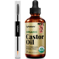 UpNature Castor Oil Eyelash & Eyebrow Growth Serum, USDA Organic, 2oz | Includes mascara wand & brow brush applicators - pure cold-pressed castor oil for lashes, eyebrows & hair growth
