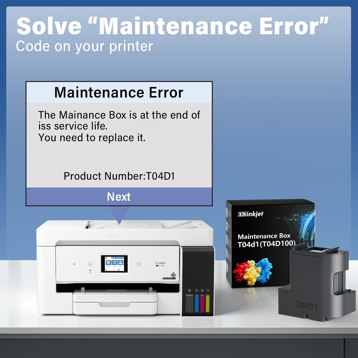 T04D1 Maintenance Box Compatible for ET-3850 ET-3760 ET-4750 ET-3750 ET-4760, T04D100 Ink Maintenance Box T04D1 for ET-15000 ET-4850 ET-2980 ET-5150 ET-3830 ET-3950, TO4D1/ T04D100/ 04D1/ EWMB2