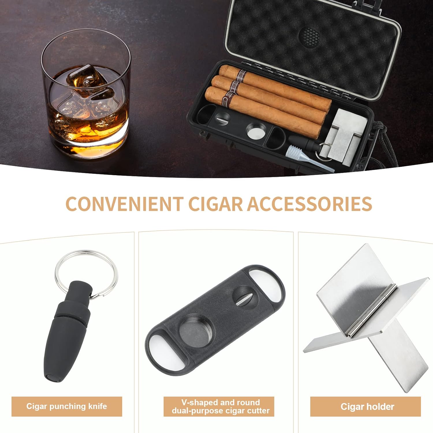 Buy now Travel Humidor Box With Cigar Accessories - Spanish Cedar, Humidifier, Cutter, Stand, Punch - Holds 4-5 Cigars - Waterproof, Crushproof, Airtight Seal at indiglob india