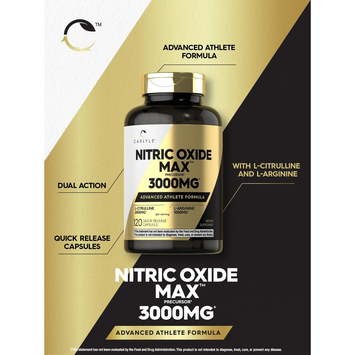 Carlyle Nitric Oxide Supplement 3000mg | 120 Capsules