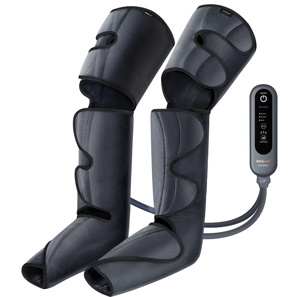 SHINE WELL Leg Compression Massager, Leg Massager for Circulation and Pain Relief, Air Compression Leg Massager with 3 Modes 3 Intensities 2 Extenders and Adjustable Wraps