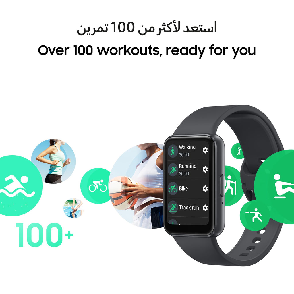 SAMSUNG Galaxy FIT 3 [2025, 40MM] 1.6" AMOLED Display | IP68 Water Resistant | 14 Days Battery Life | 100+ Watchfaces | 100+ Exercise Modes | International Model (Fast Charger Bundle, Black)