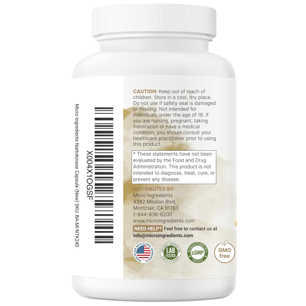 Micro Ingredients Nattokinase 10,000 FU Per Serving, 240 Veggie Capsules | Natural Natto Extract with CoQ10, Turmeric, Aged Garlic & Pine Bark Extract. Non-GMO, Gluten Free.