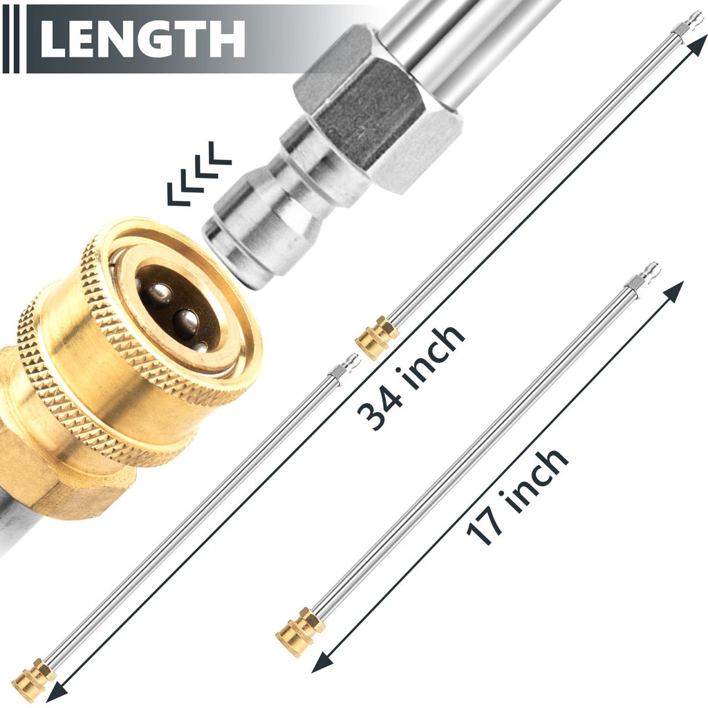 Pressure Washer Extension Wand, 2 Pack 17 Inch Stainless Steel Heavy Duty Wands with 1/4 Inch Quick Connect, Fits Most Pressure and Power Washers