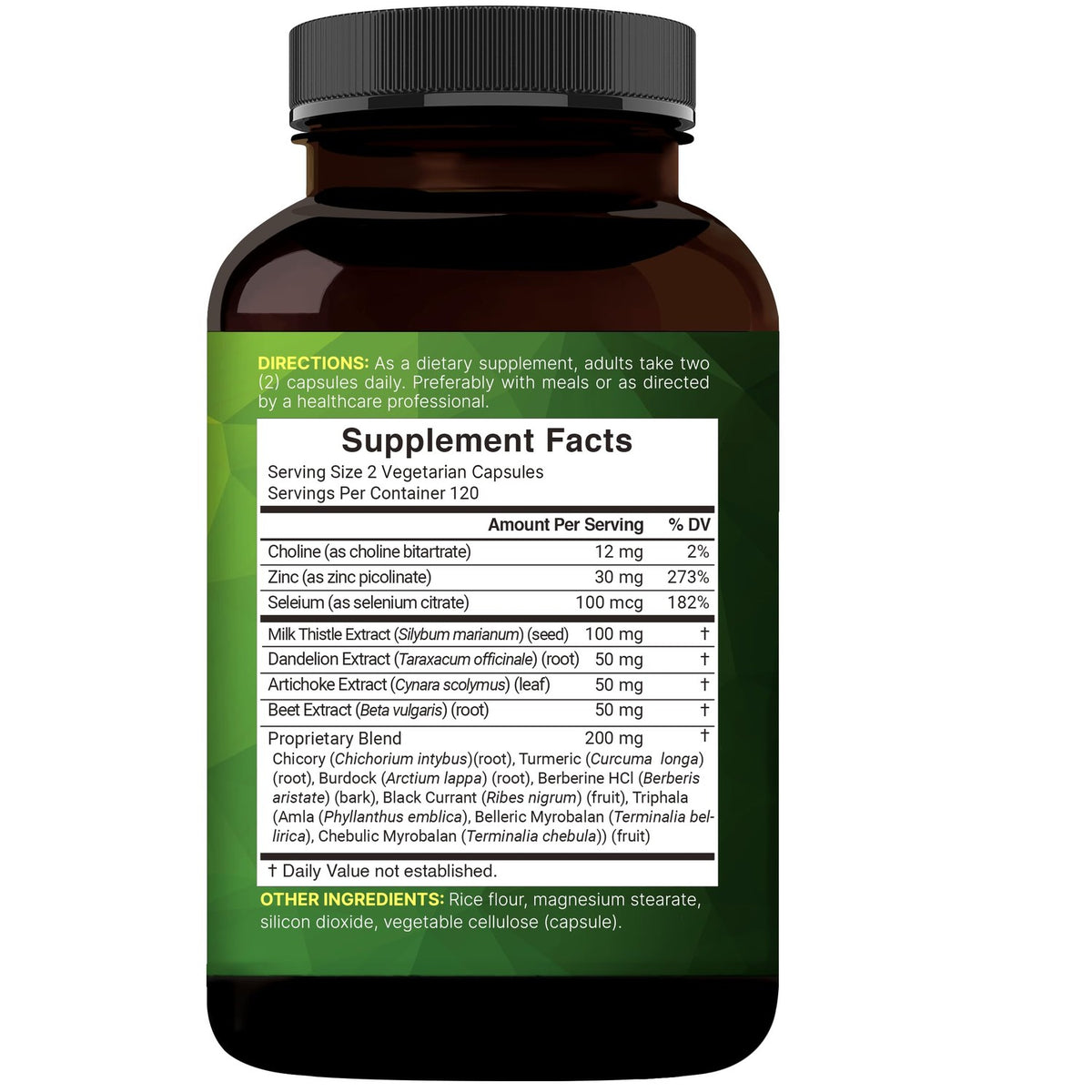 Liver 15-in-1 Complex, 240 Veggie Capsules | Herbal & Mineral Blend - Milk Thistle, Dandelion Root, Artichoke, Black Currant Oil, Turmeric, Chicory, Zinc, Choline, & More | Non-GMO