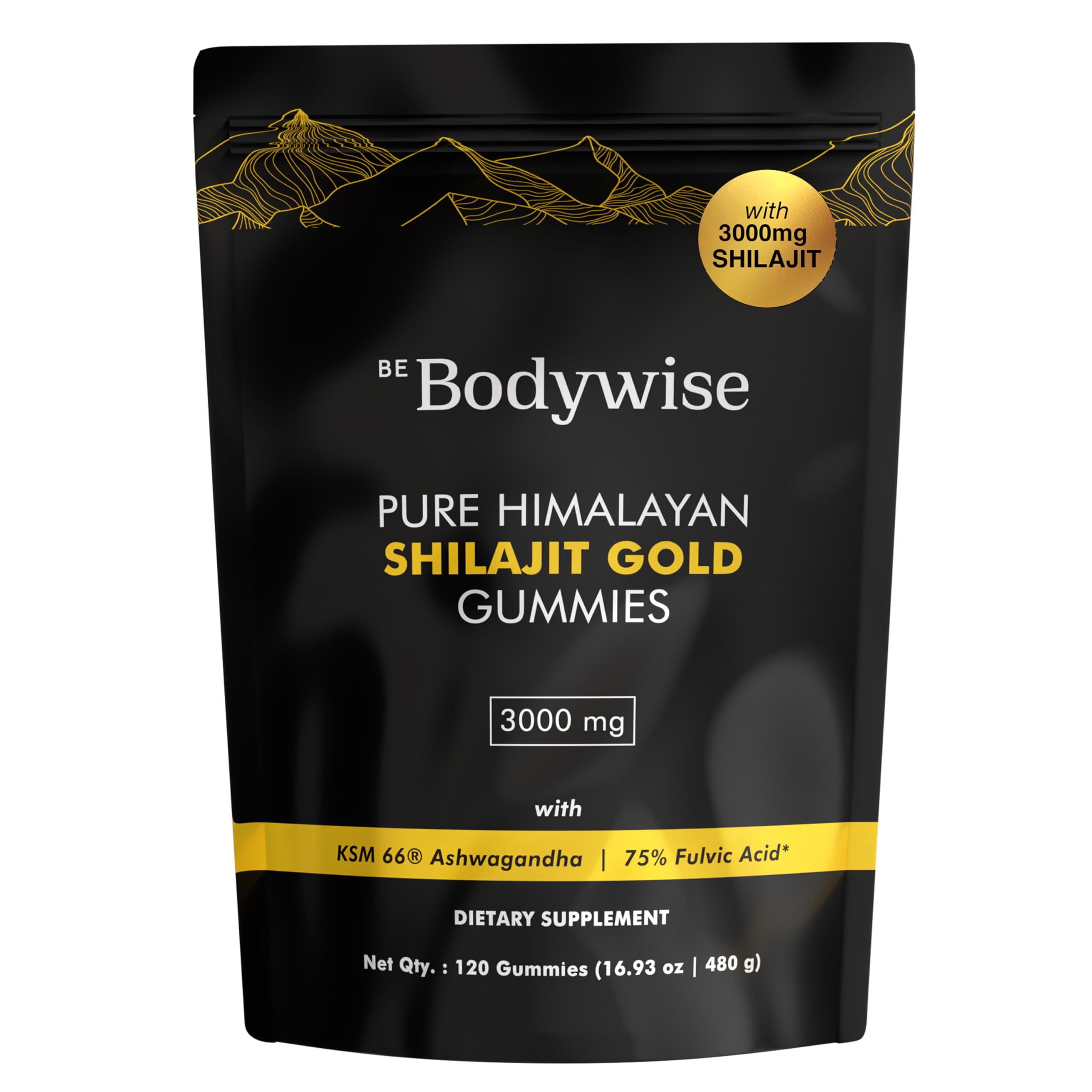 Be Bodywise Pure Himalayan Shilajit Gummies Gold I Lab Tested I No Added Sugar I Ashwagandha, Gokshura| Fulvic Acid & 85+ Trace Minerals I for Men, Women I Non-GMO I 100% Natural & Organic I 60 Gummy