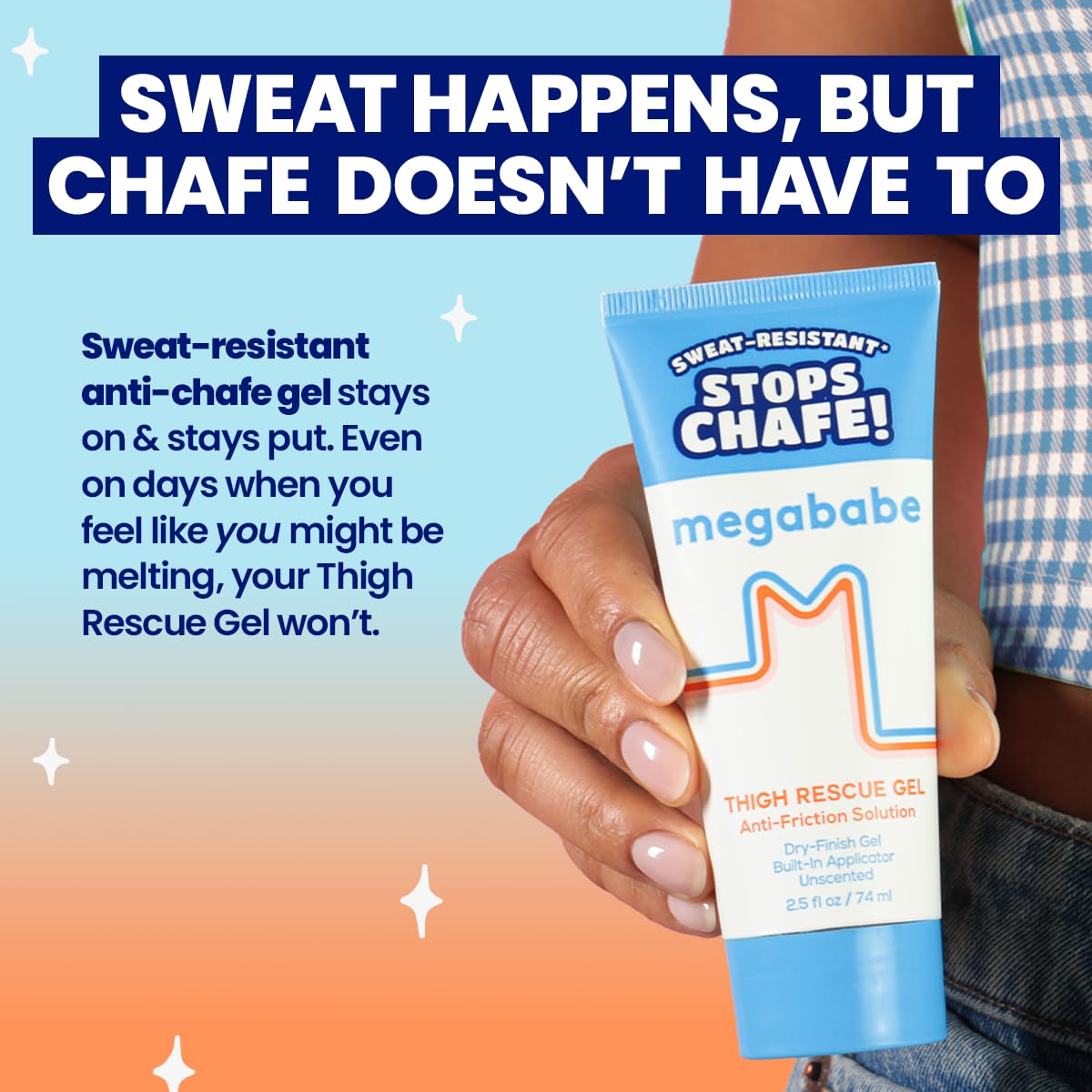 Megababe Thigh Rescue Gel, Stops Chafe, Sweat-Resistant, 2.5 fl oz