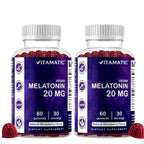 Vitamatic Melatonin 20 mg Gummies, Vegan, Strawberry, 60 Count | 20 mg Melatonin Per Serving, Promotes Relaxation & Sleep Support*, Plant-Based, Gluten Free, Non-GMO