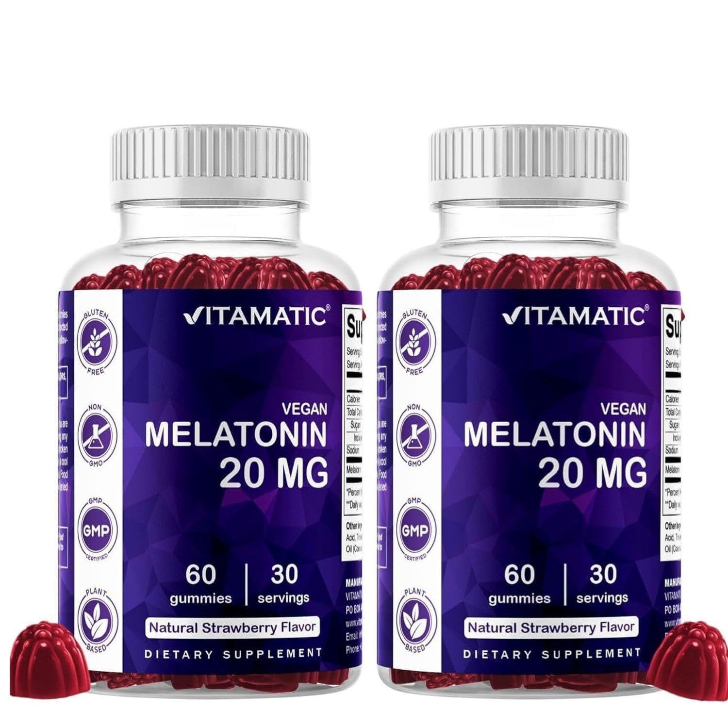 Vitamatic Melatonin 20 mg Gummies, Vegan, Strawberry, 60 Count | 20 mg Melatonin Per Serving, Promotes Relaxation & Sleep Support*, Plant-Based, Gluten Free, Non-GMO