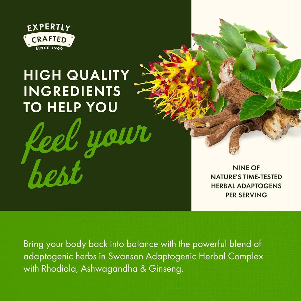 Buy now Swanson Rhodiola Ashwagandha Ginseng Complex Energy Immune Function Nervous System Stress Support Adaptogen Herb Supplement 60 Capsules at indiglob india